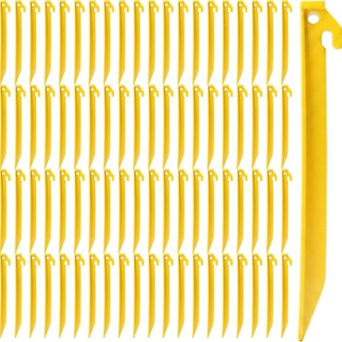 80 Pcs 9 Inch Plastic Tent Stakes Heavy Duty, Yellow PP Tent Pegs for Camping, Canopy, Awning, Beach, Garden, Lawn, and Outdoor Use - Reusable, Rust-Proof, and Easy to Store