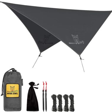 Wise Owl Outfitters Hammock Rain Fly – Waterproof Camping Tarp Cover with Tent Stakes & Carry Bag, Ultralight Shelter for Backpacking & Outdoor Shade