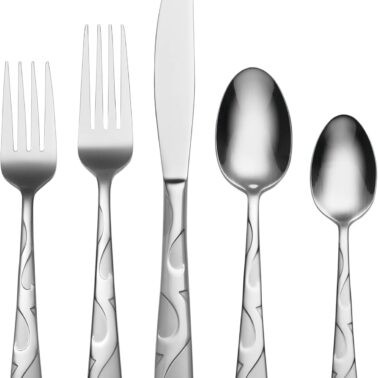 Oneida Silverware Set For 8, Tuscany 45-Piece Everyday Flatware Set with Serving Utensils, Service For 8, 18/0 Stainless Steel, Dishwasher Safe, Knives Spoons And Forks Sets, Dining (Silver, 45 Piece)