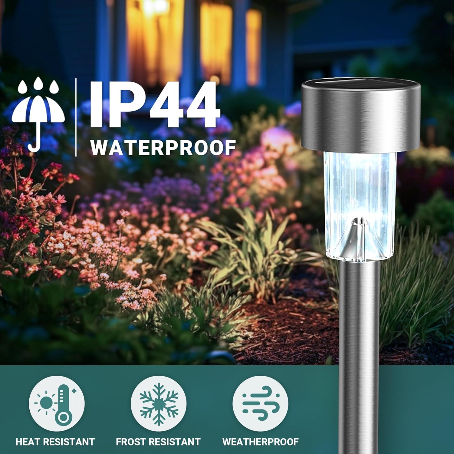GIGALUMI Solar Lights Outdoor Waterproof, 12 Pack, Stainless Steel LED Solar Garden Lights for Patio, Lawn, Yard and Landscape, Cold White - Image 4